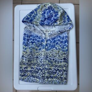 EUC Zenergy by Chicos Blue and Yellow Patterned Zip Up